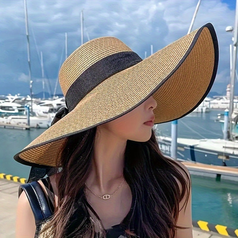 Sombrero de Ala Ancha de Paja Mujer Lazo Ajustable