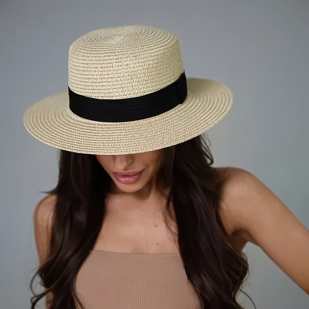 Sombrero de Paja de Ala Ancha Mujer Cinta