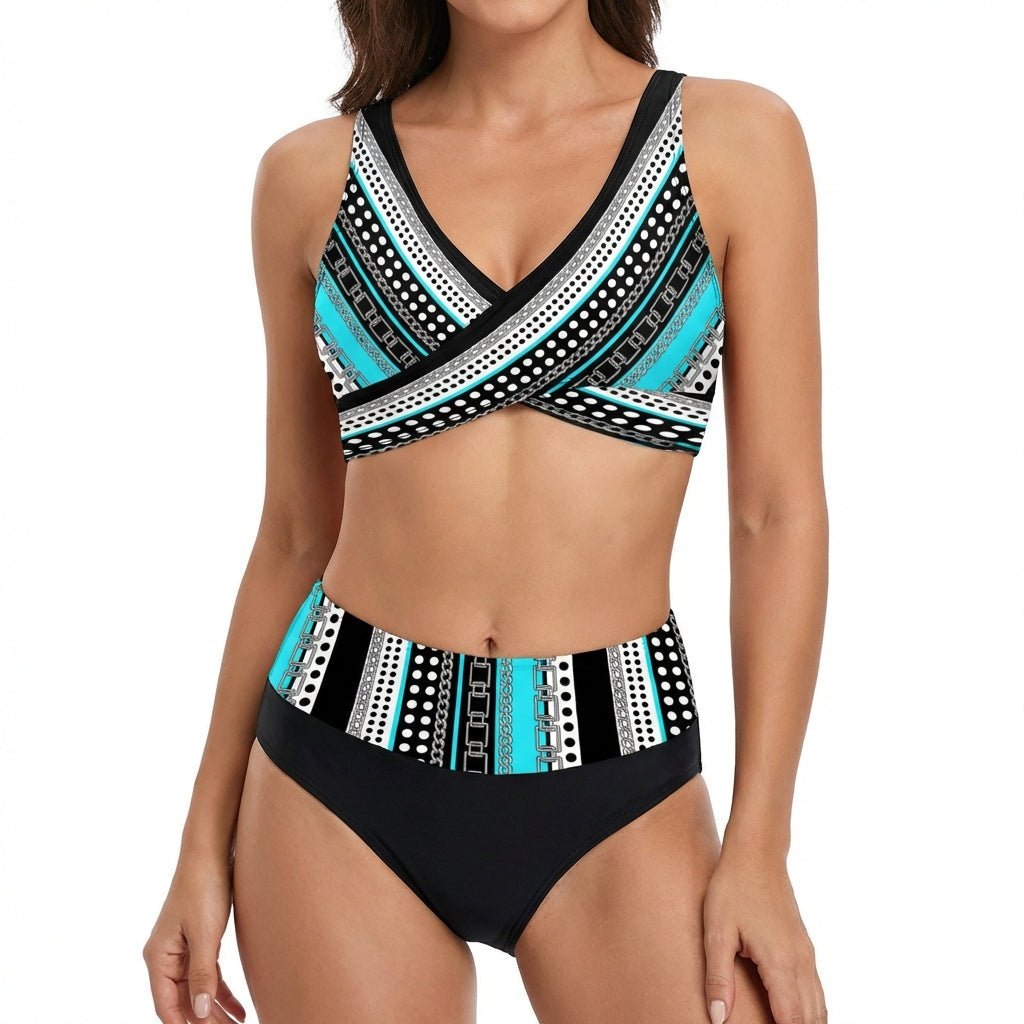 Sonia | Bikini Top Cruzado Talle Alto Mujer Estampado Geométrico