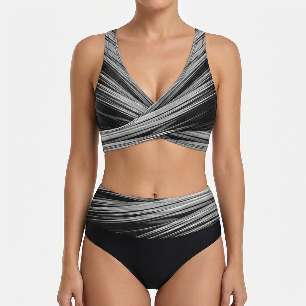 Sonia | Bikini Top Cruzado Talle Alto Mujer Estampado Geométrico