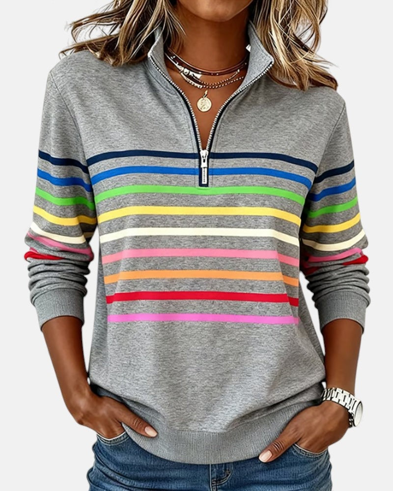 Sudadera de Rayas Mujer Cuello Cremallera Manga Larga