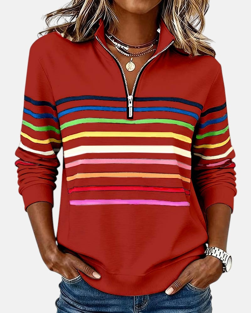 Sudadera de Rayas Mujer Cuello Cremallera Manga Larga