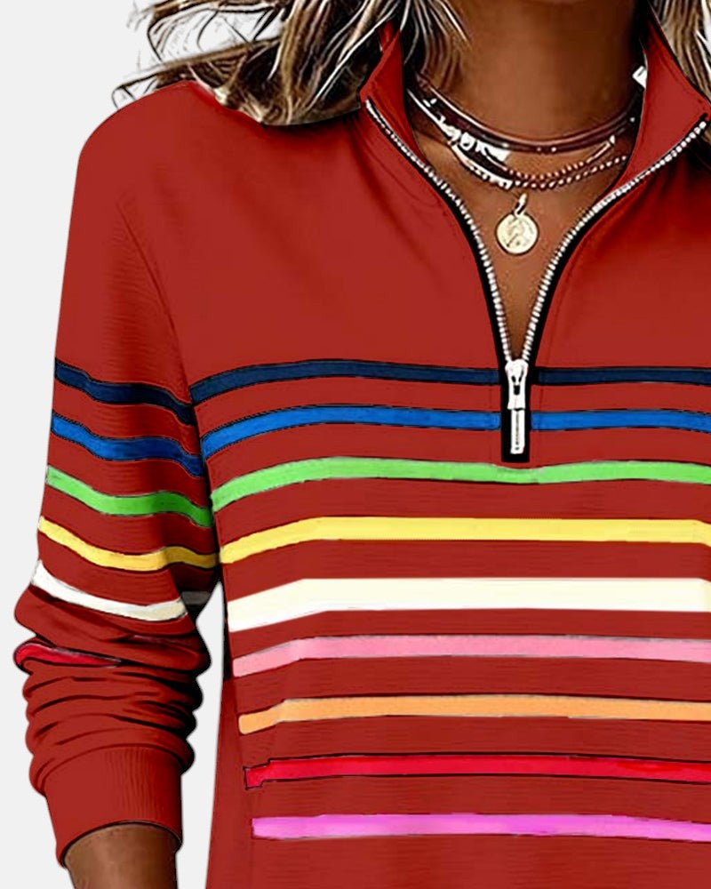 Sudadera de Rayas Mujer Cuello Cremallera Manga Larga