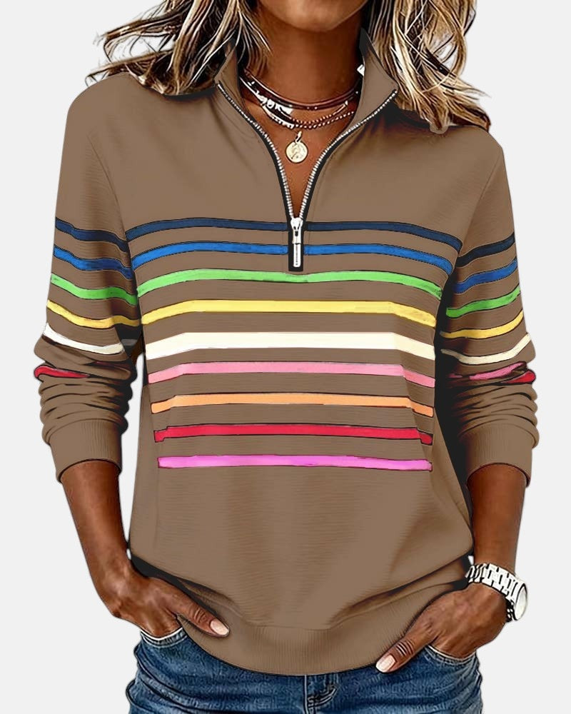 Sudadera de Rayas Mujer Cuello Cremallera Manga Larga