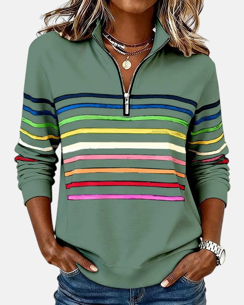 Sudadera de Rayas Mujer Cuello Cremallera Manga Larga