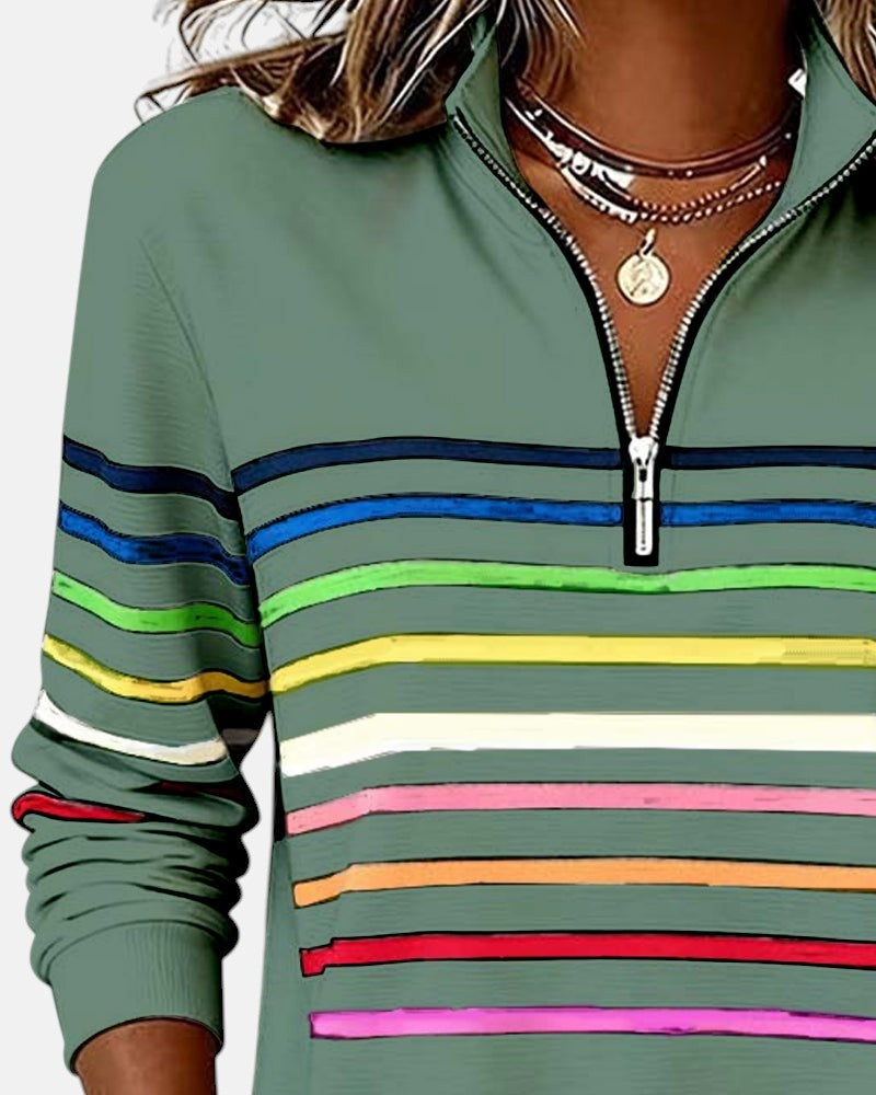 Sudadera de Rayas Mujer Cuello Cremallera Manga Larga