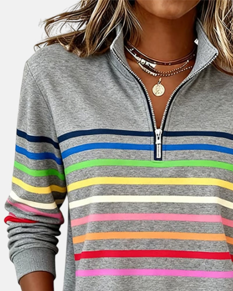 Sudadera de Rayas Mujer Cuello Cremallera Manga Larga