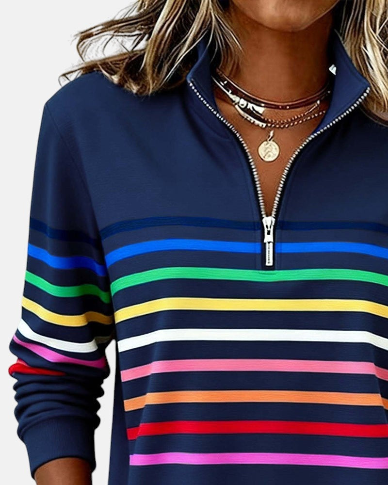Sudadera de Rayas Mujer Cuello Cremallera Manga Larga