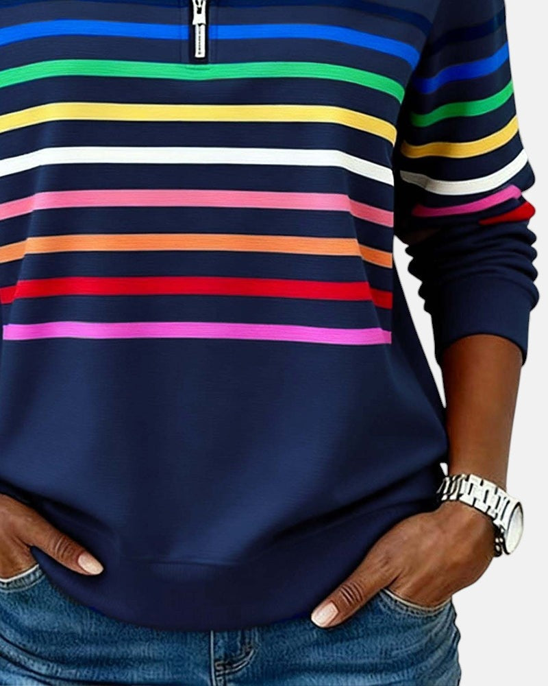 Sudadera de Rayas Mujer Cuello Cremallera Manga Larga