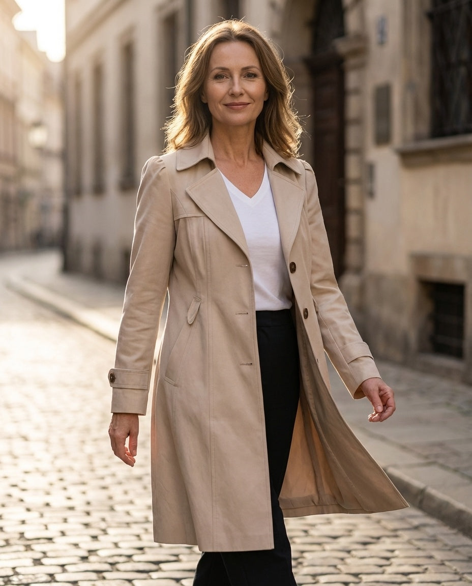 Teresa | Gabardina Corta Elegante Mujer Doble Botonadura