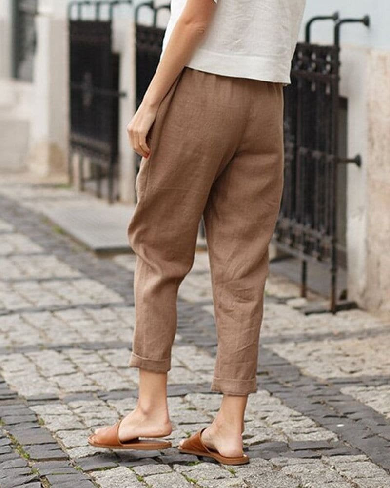 Teresa | Pantalón Fluido de Lino Mujer Cintura Elástica