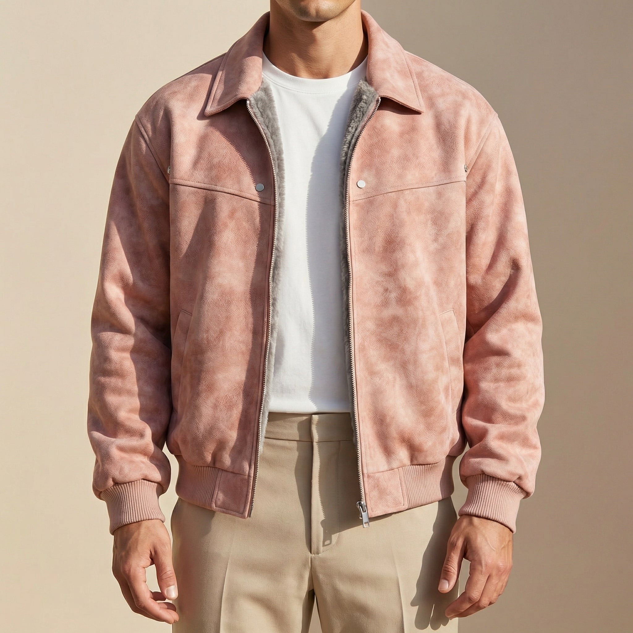 Tomás | Cazadora de Piel Hombre Bomber Cuello Solapa