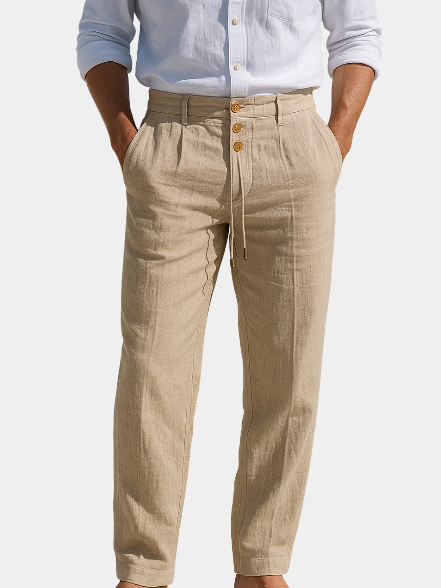 Tomás | Pantalón de Lino con Pinzas Hombre Cordón Ajustable