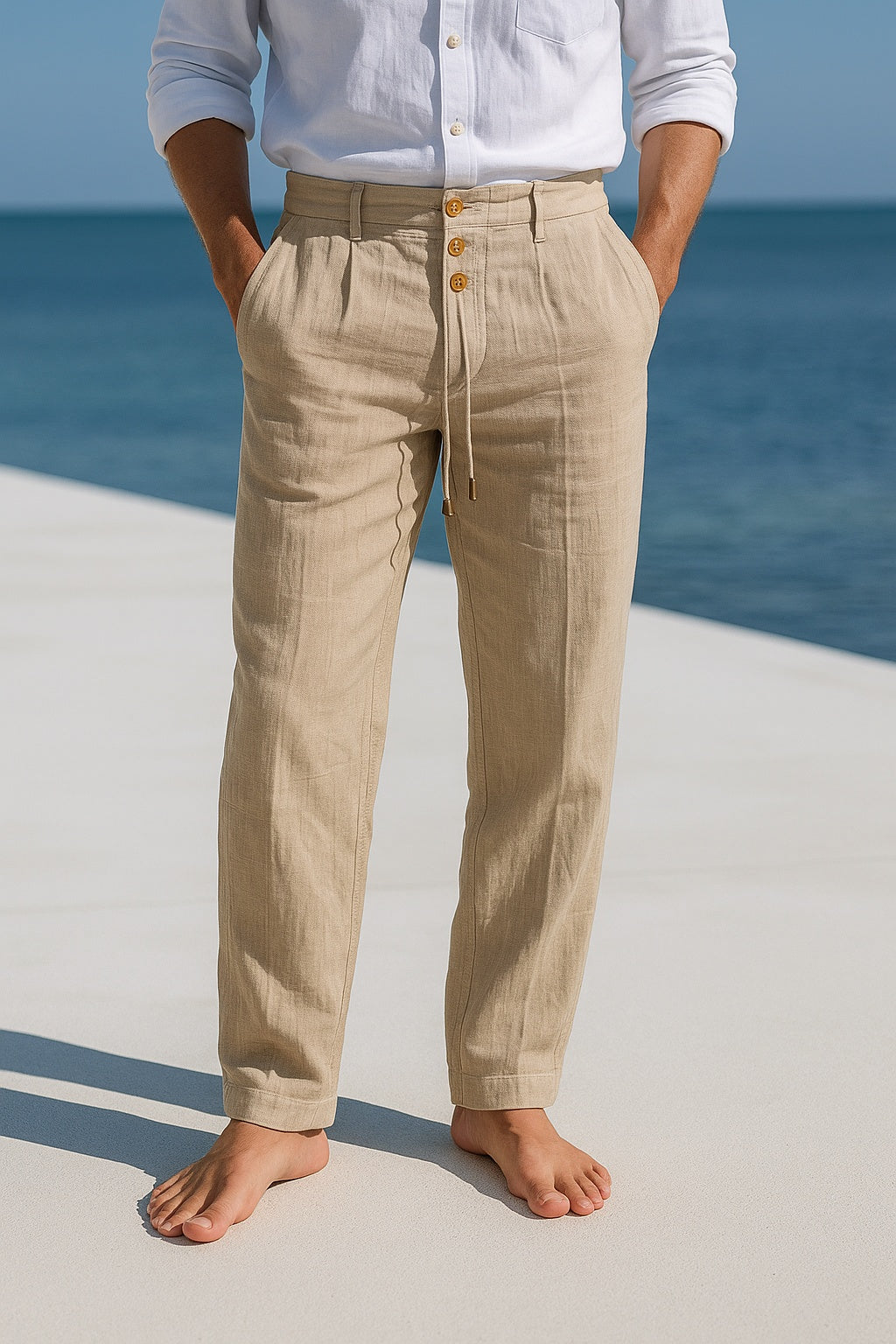 Tomás | Pantalón de Lino con Pinzas Hombre Cordón Ajustable