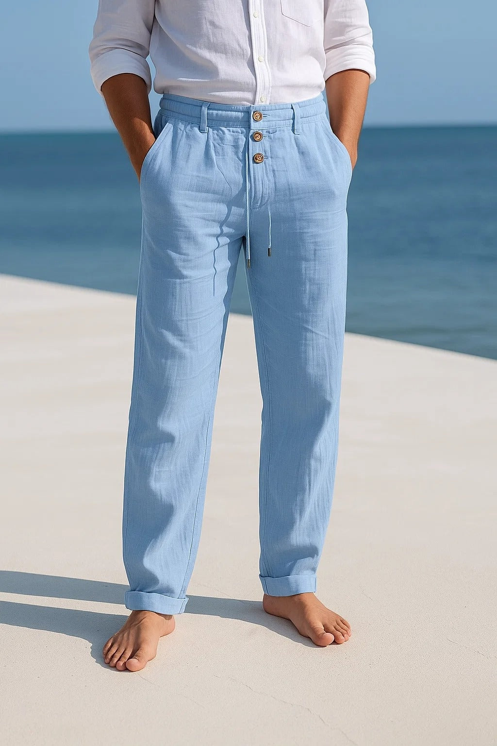 Tomás | Pantalón de Lino con Pinzas Hombre Cordón Ajustable