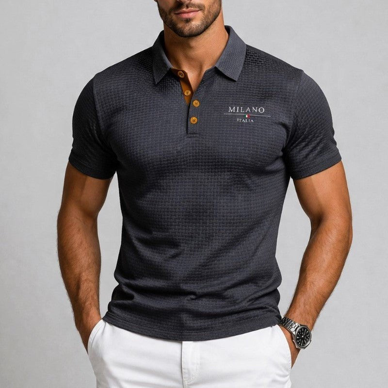 Tomás | Polo Texturizado Hombre Manga Larga Botones Contraste