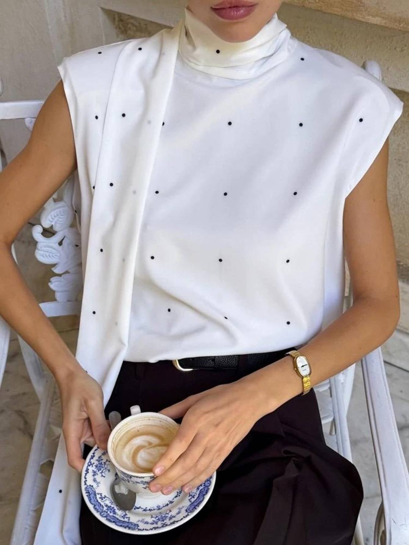 Top de Lunares Sin Mangas Mujer Cuello Alto