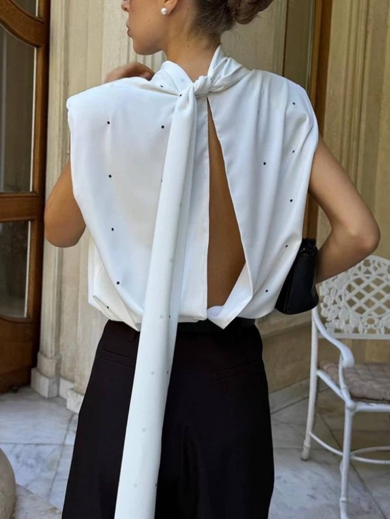 Top de Lunares Sin Mangas Mujer Cuello Alto