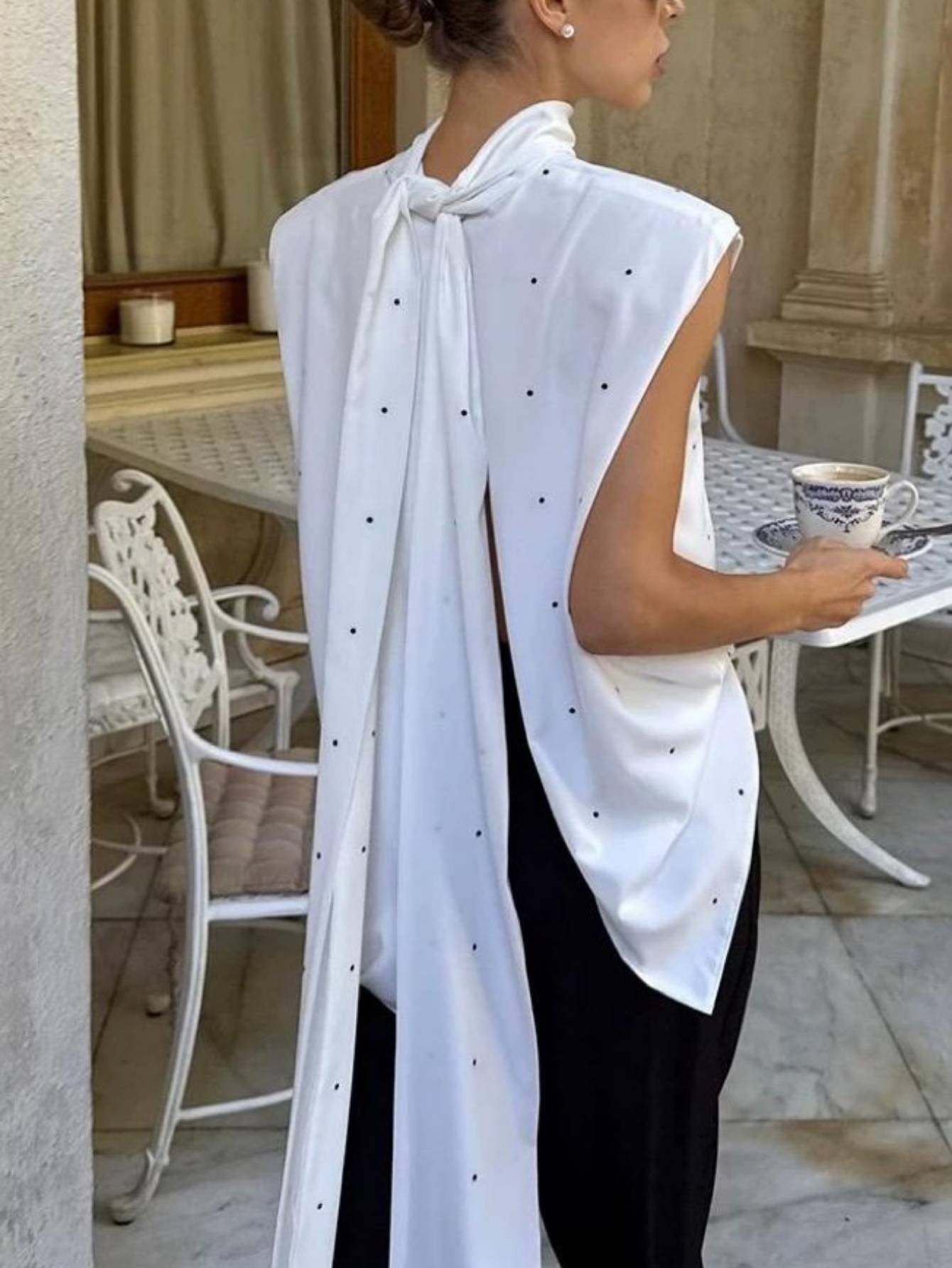 Top de Lunares Sin Mangas Mujer Cuello Alto