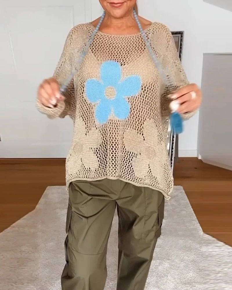 Top de Punto Calado Oversize Mujer Motivo Floral