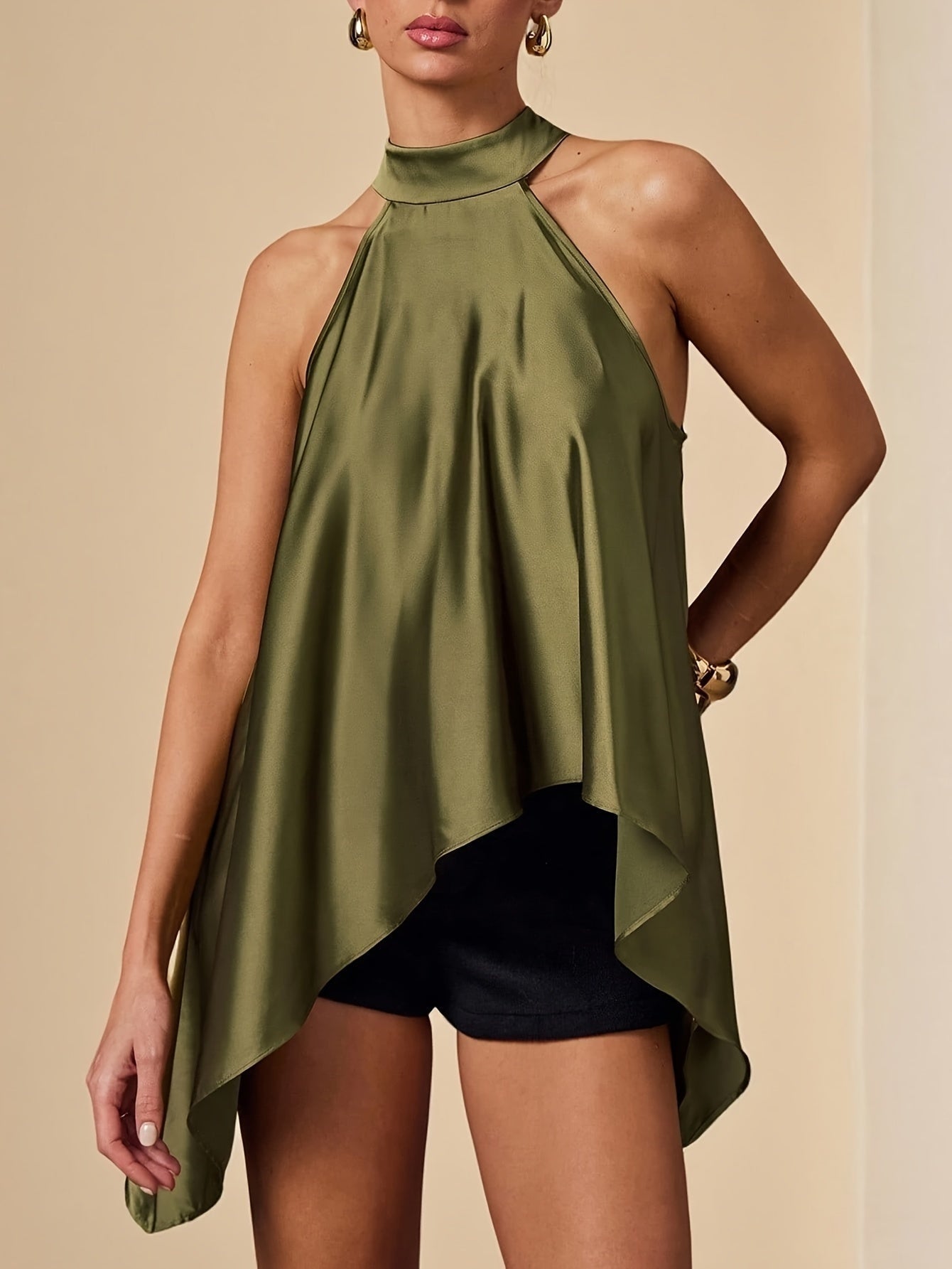 Top Halter Asimétrico Mujer Cuello Alto