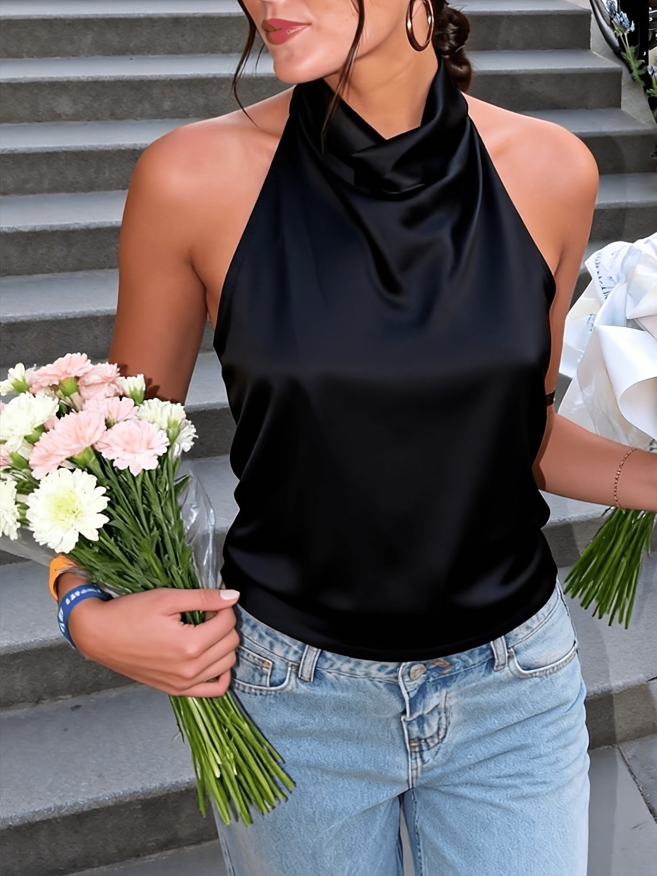 Top Halter con Espalda Descubierta Mujer Cuello Alto