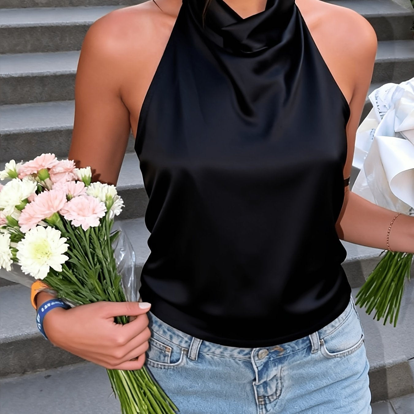 Top Halter con Espalda Descubierta Mujer Cuello Alto