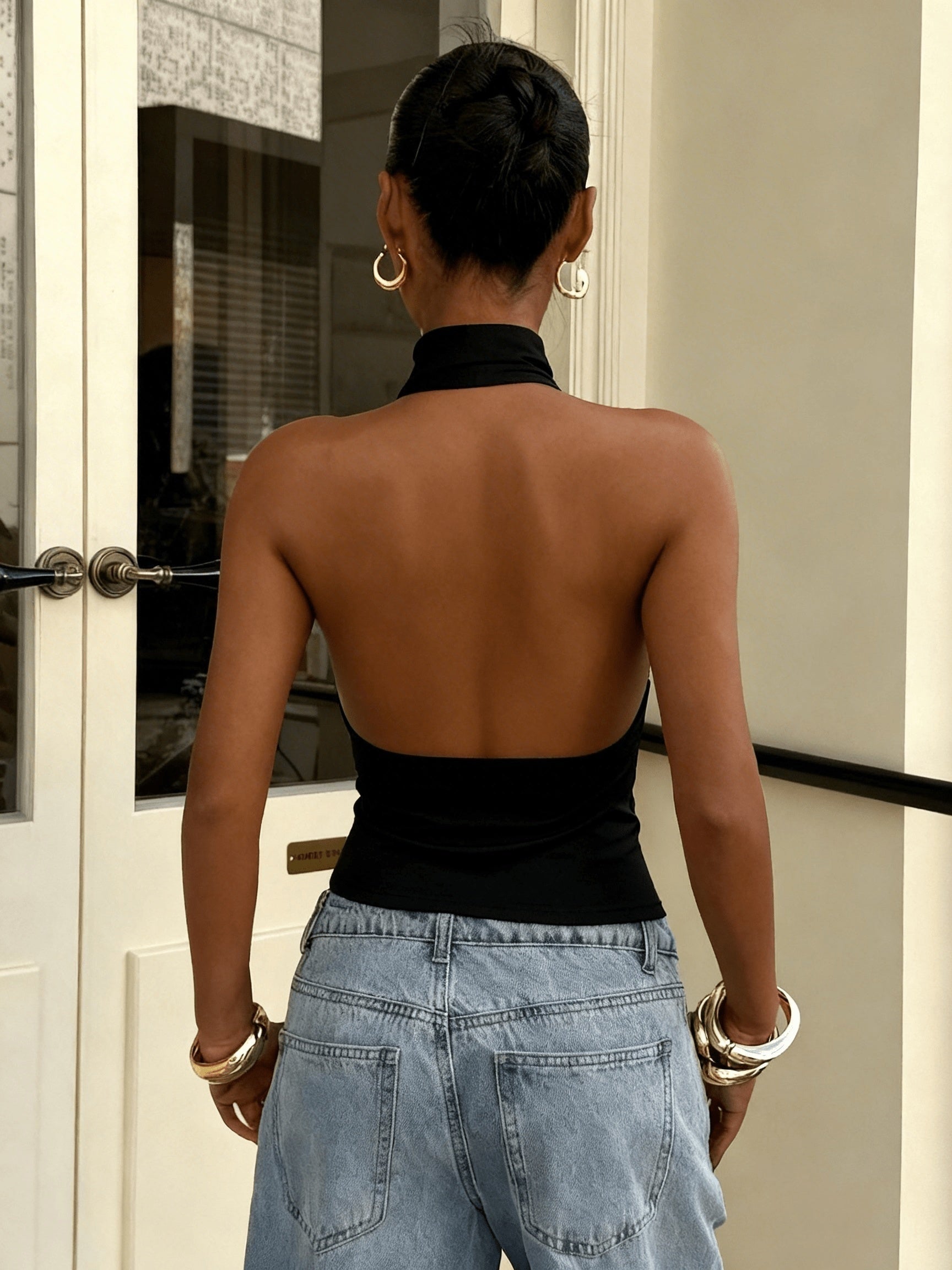 Top Halter con Espalda Descubierta Mujer Cuello Alto