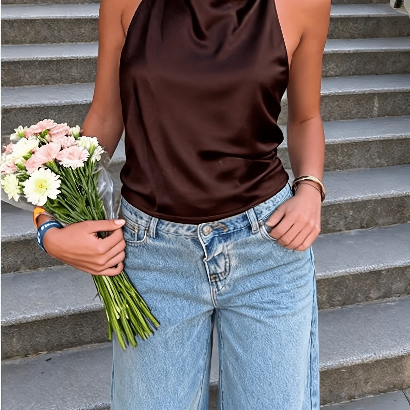 Top Halter con Espalda Descubierta Mujer Cuello Alto