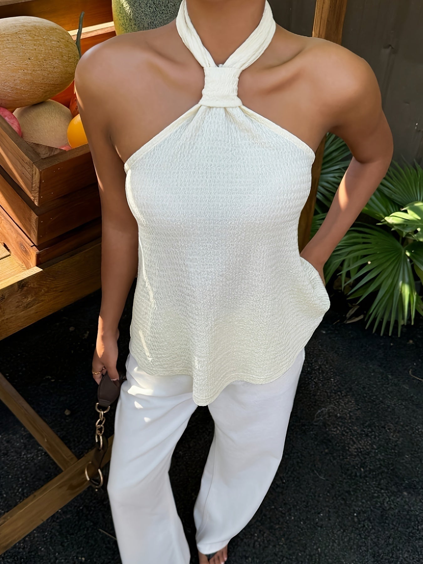 Top Halter con Espalda Descubierta Mujer Sin Mangas