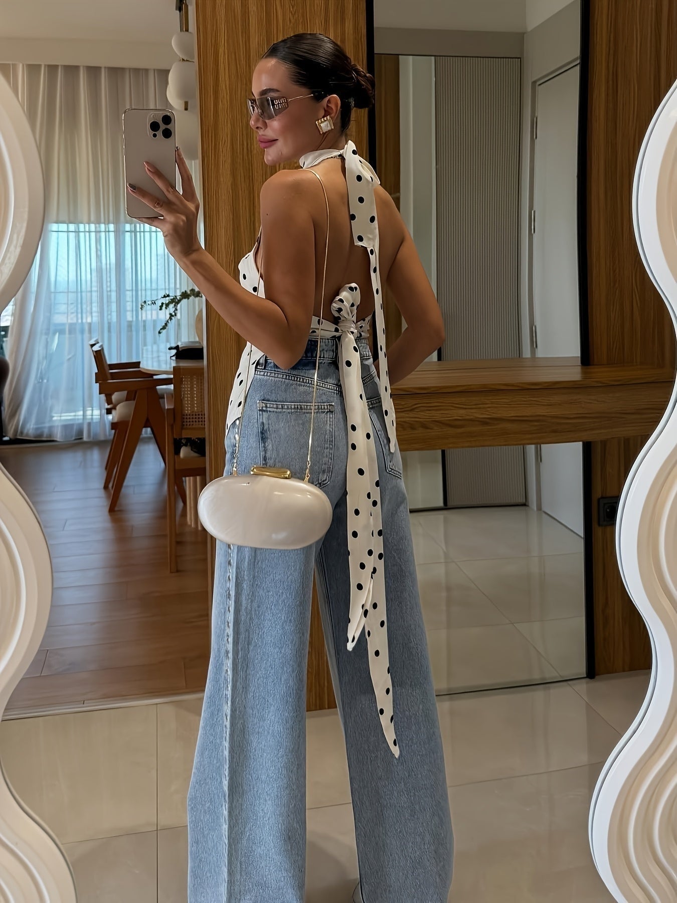 Top Halter de Lunares Asimétrico Mujer Sin Espalda