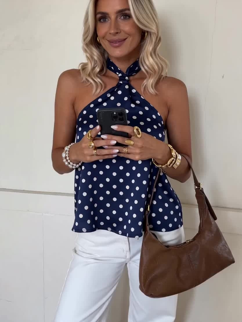 Top Halter de Lunares Sin Mangas Mujer Escote Espalda Descubierta