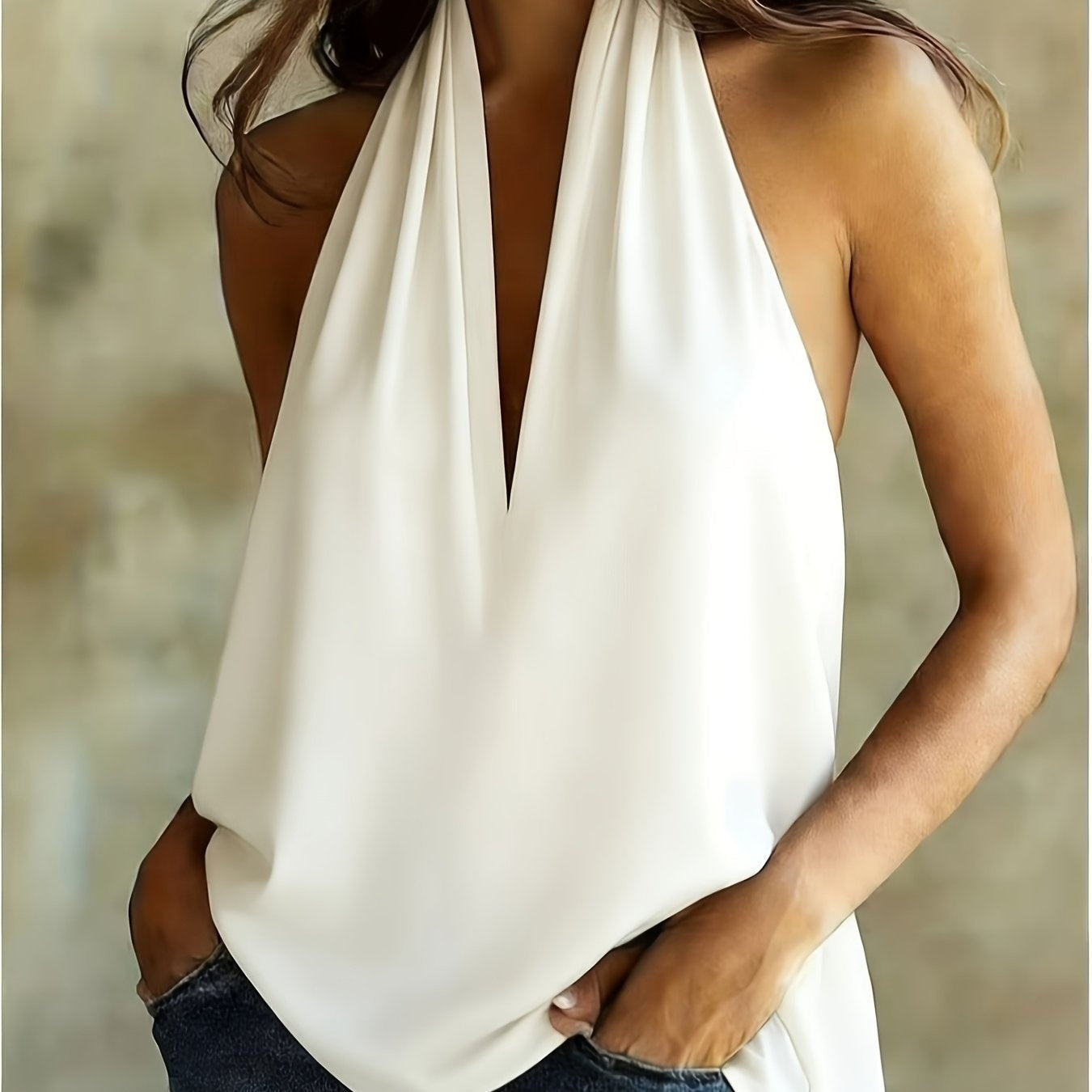 Top Halter Estampado Geométrico Mujer Cuello Alto
