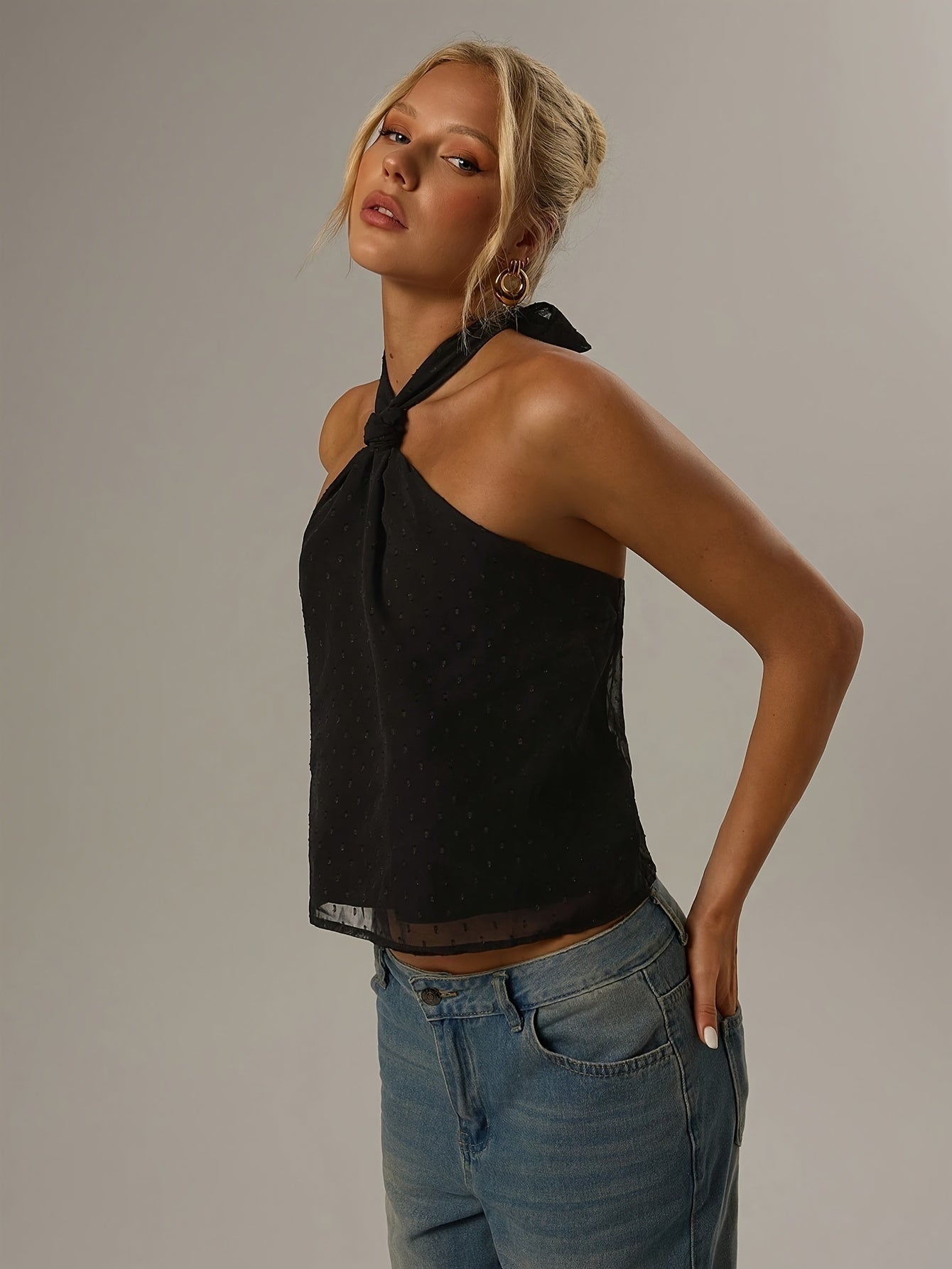 Top Halter Sin Mangas Mujer Cuello Anudado