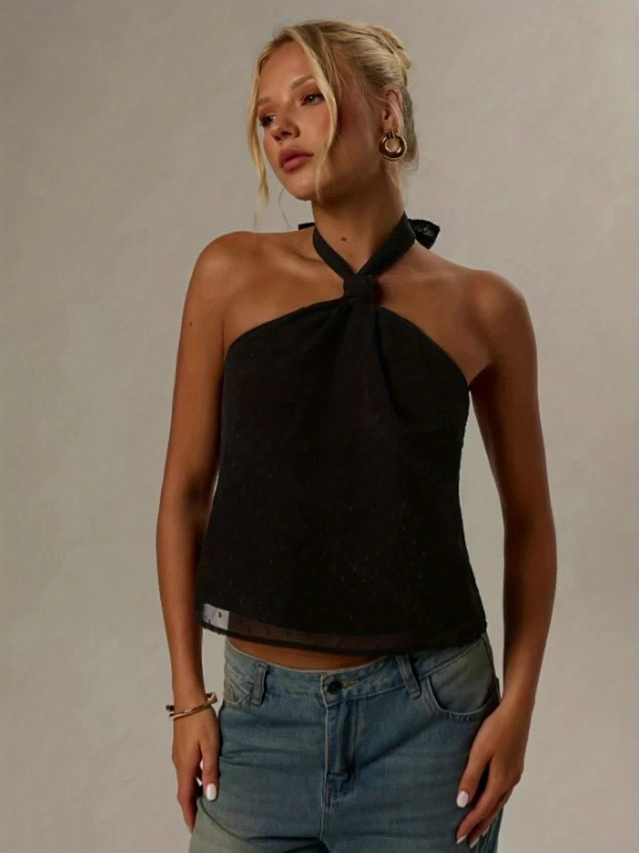 Top Halter Sin Mangas Mujer Cuello Anudado