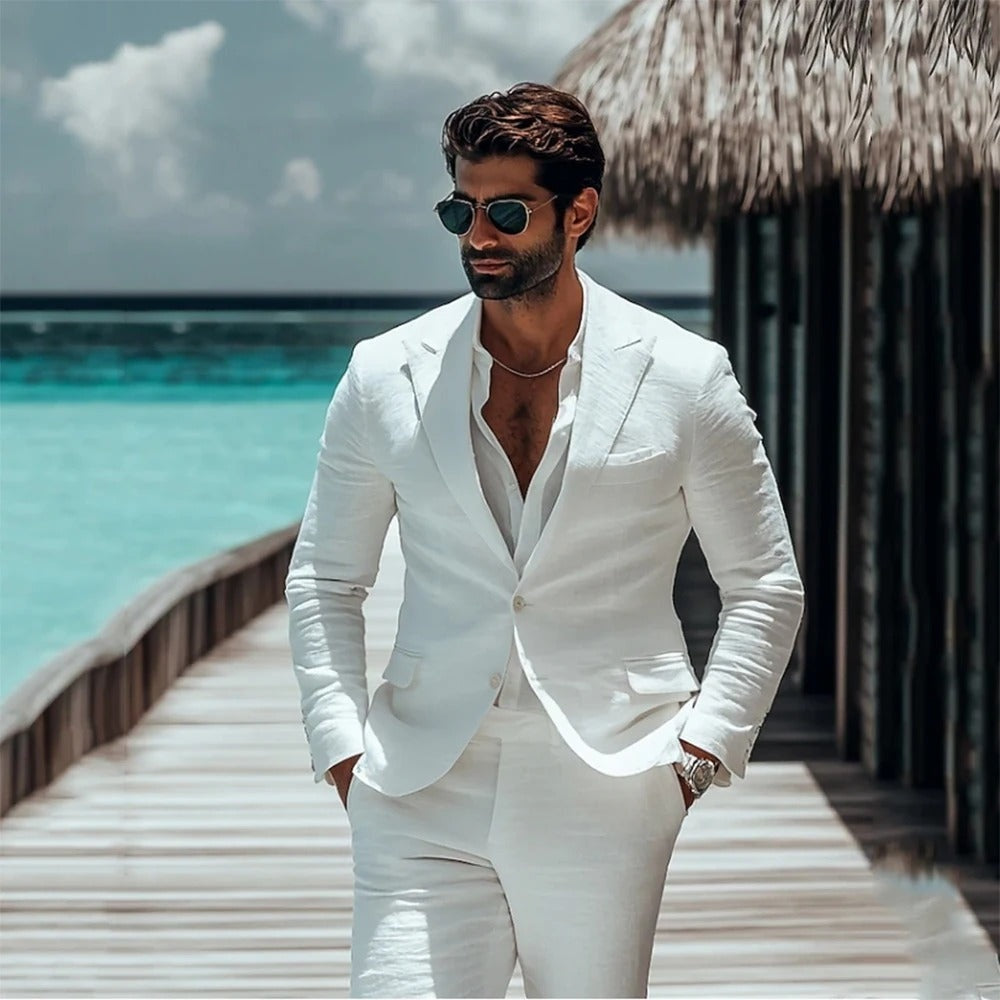 Traje de Lino de dos Piezas Hombre Corte Moderno