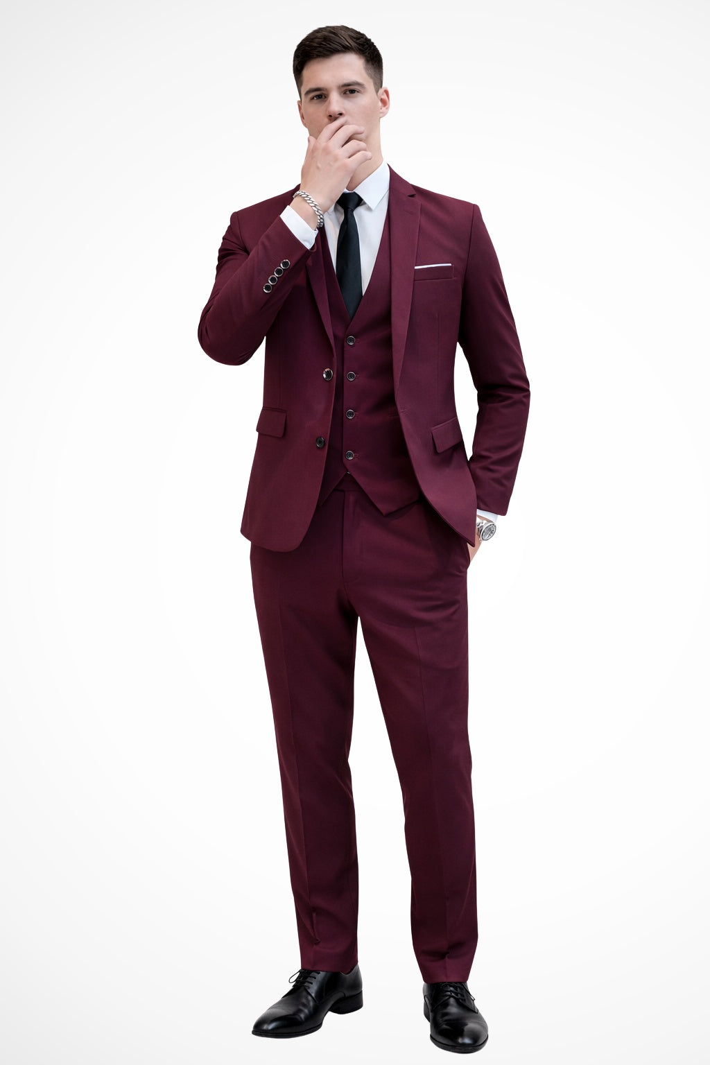 Traje de Tres Piezas de Solapa Notch Hombre Slim Fit