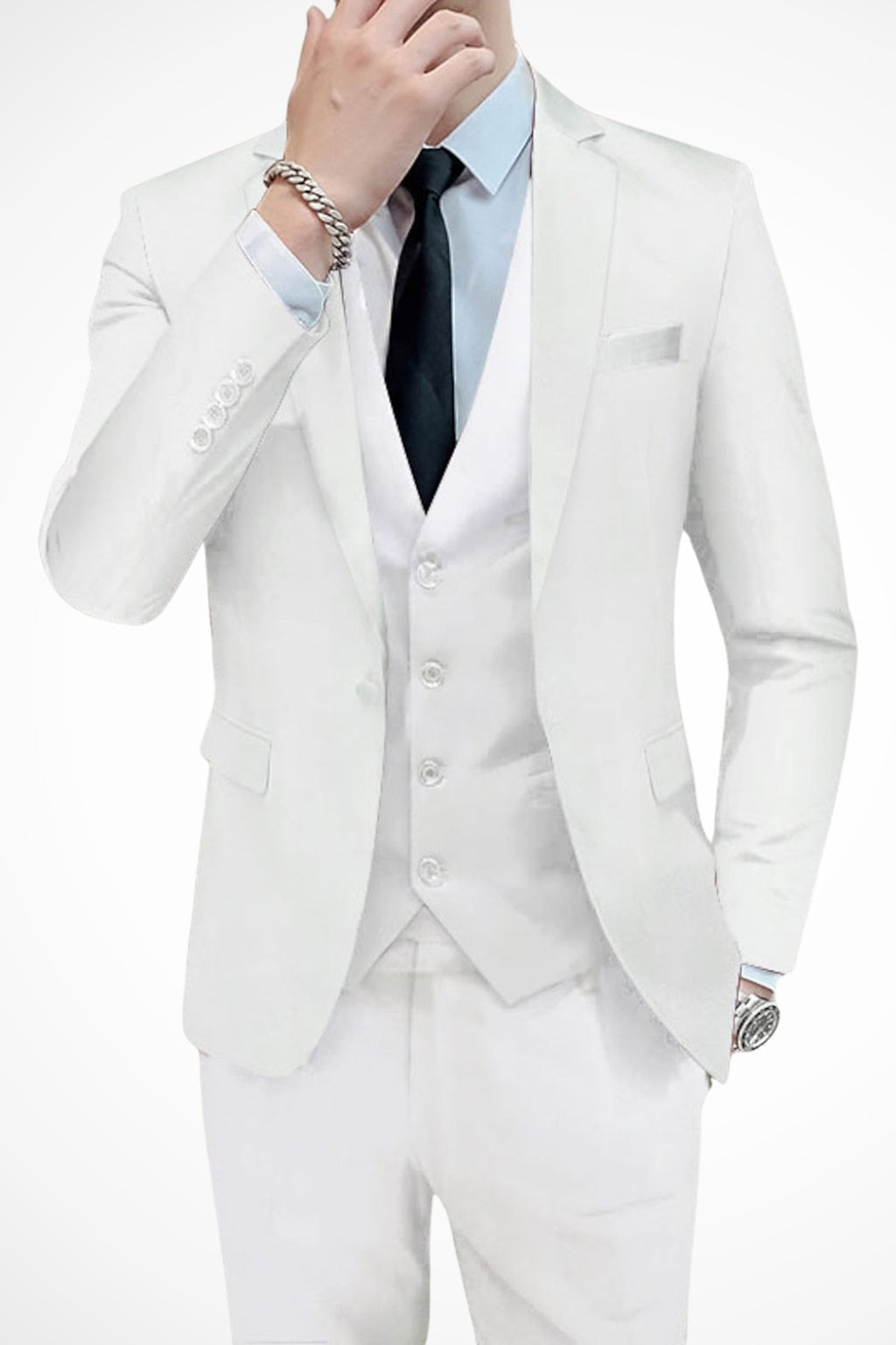 Traje de Tres Piezas de Solapa Notch Hombre Slim Fit