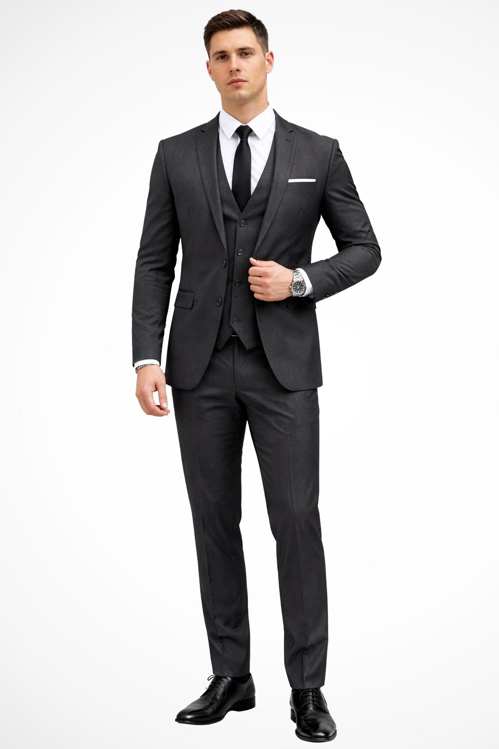 Traje de Tres Piezas de Solapa Notch Hombre Slim Fit