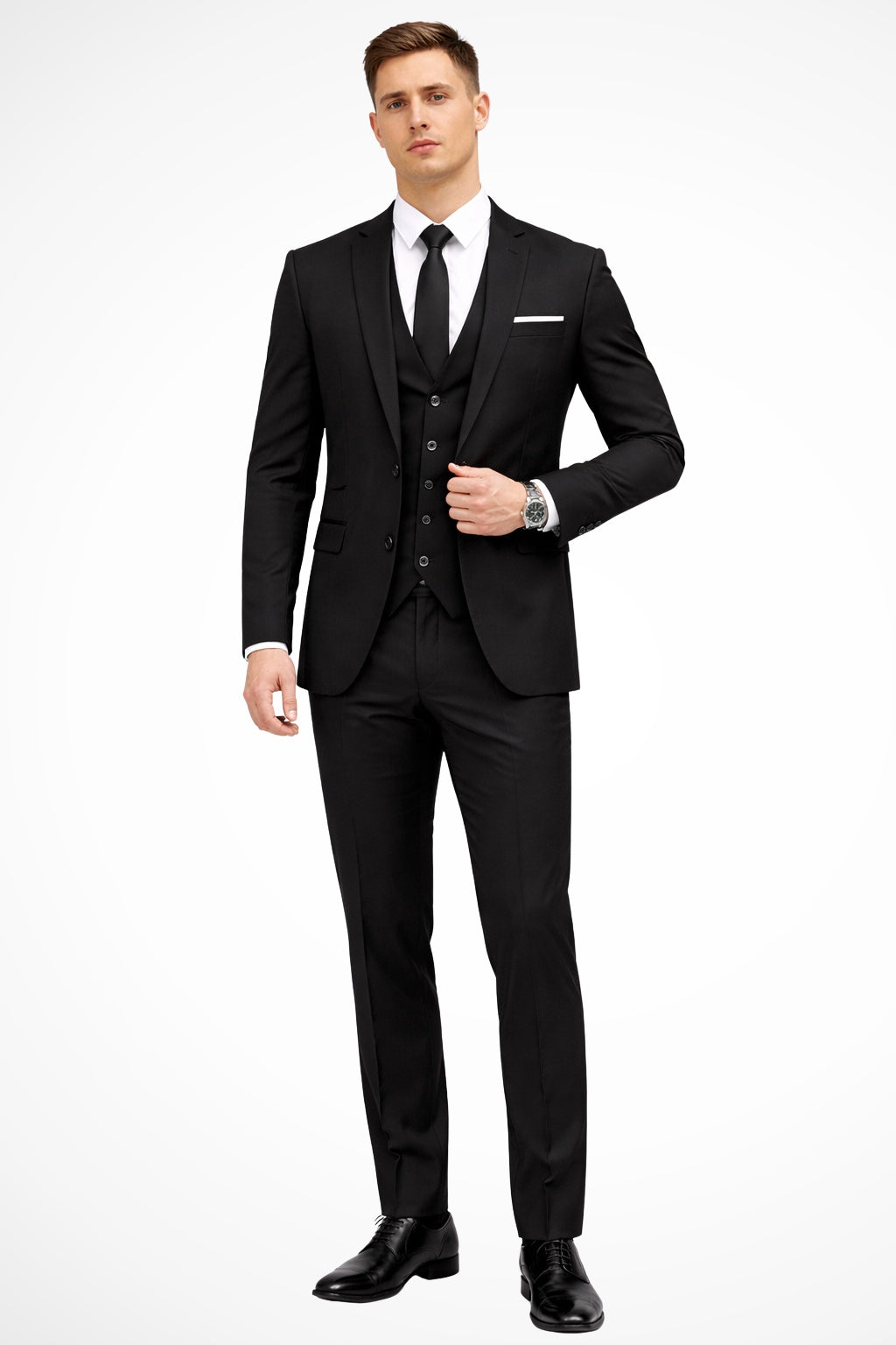 Traje de Tres Piezas de Solapa Notch Hombre Slim Fit