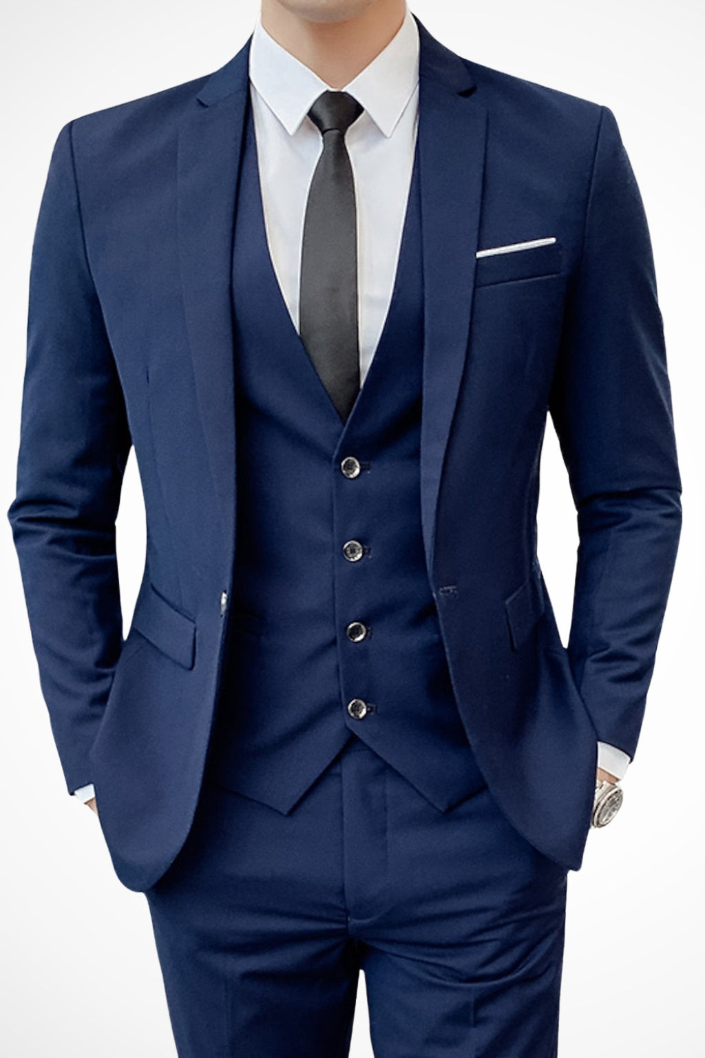 Traje de Tres Piezas de Solapa Notch Hombre Slim Fit