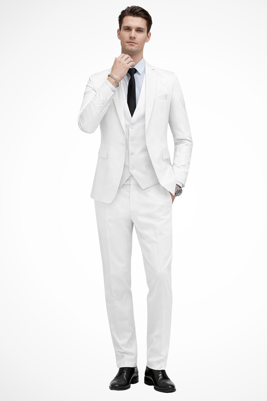 Traje de Tres Piezas de Solapa Notch Hombre Slim Fit