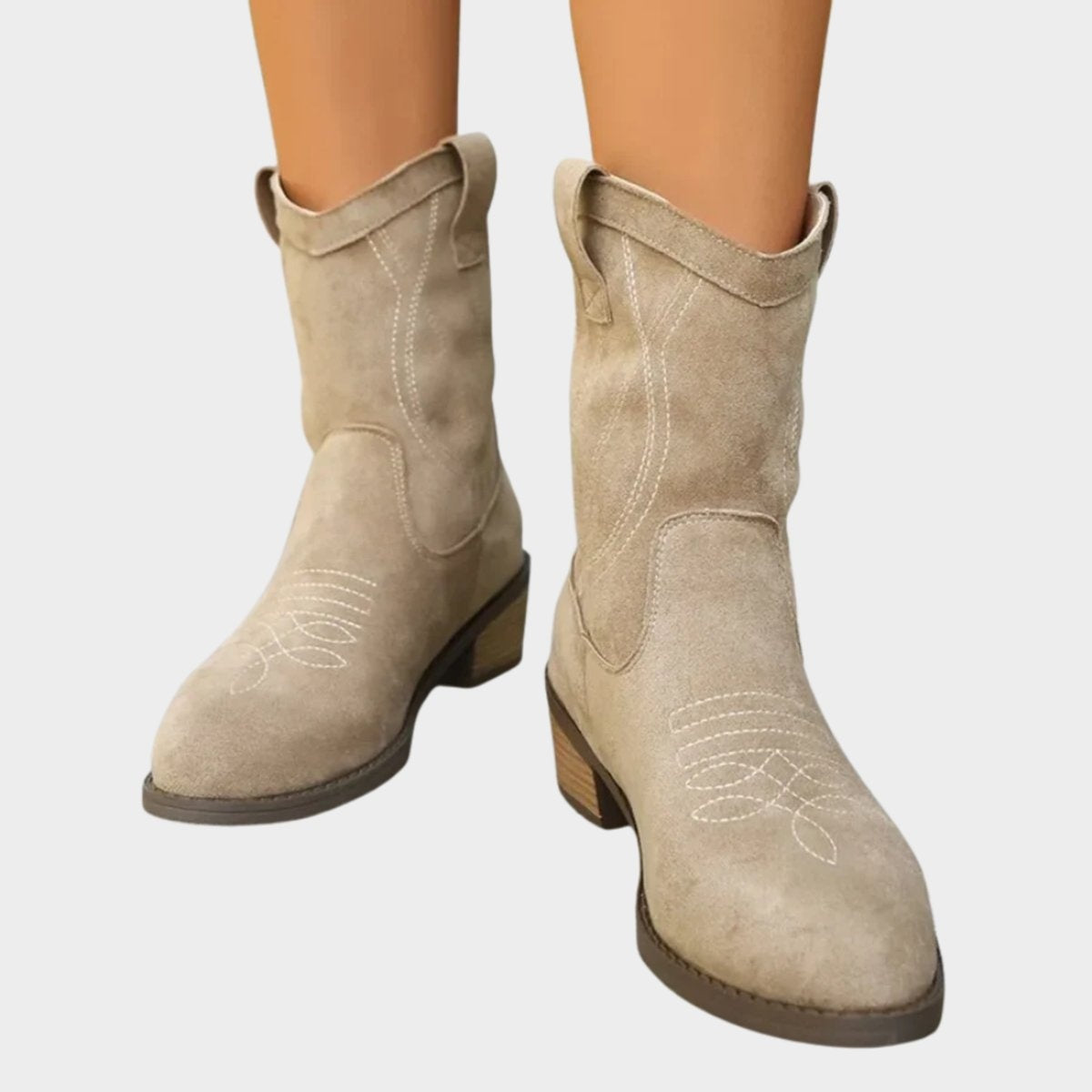 Triana | Botines Cowboy Mujer de Ante Bordados Tacón Bloque