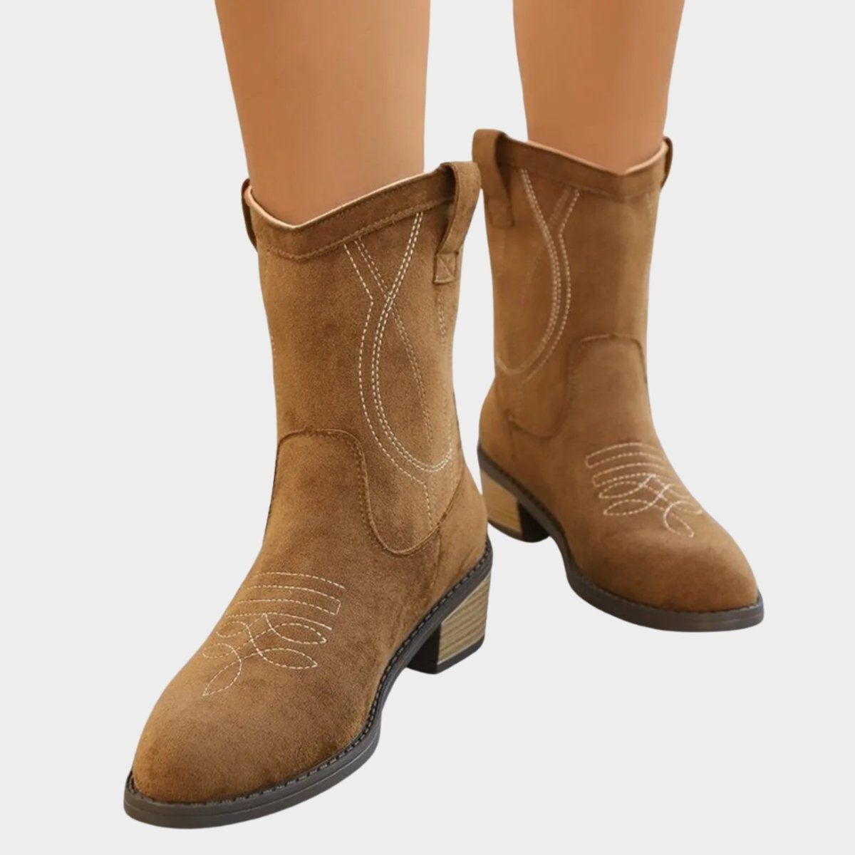 Triana | Botines Cowboy Mujer de Ante Bordados Tacón Bloque