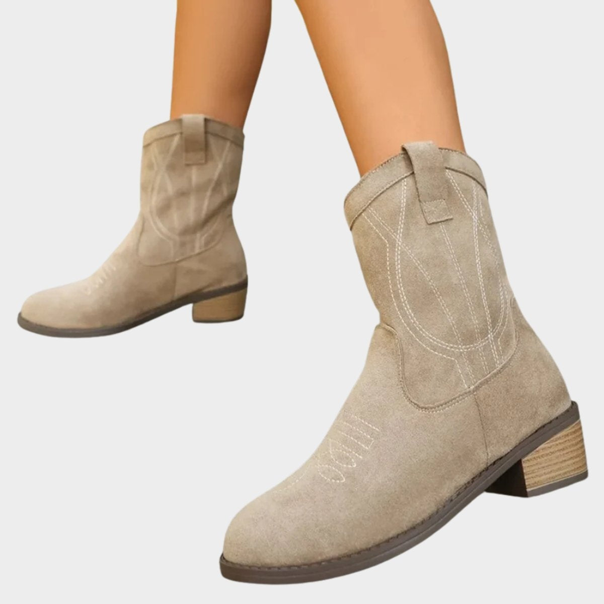 Triana | Botines Cowboy Mujer de Ante Bordados Tacón Bloque