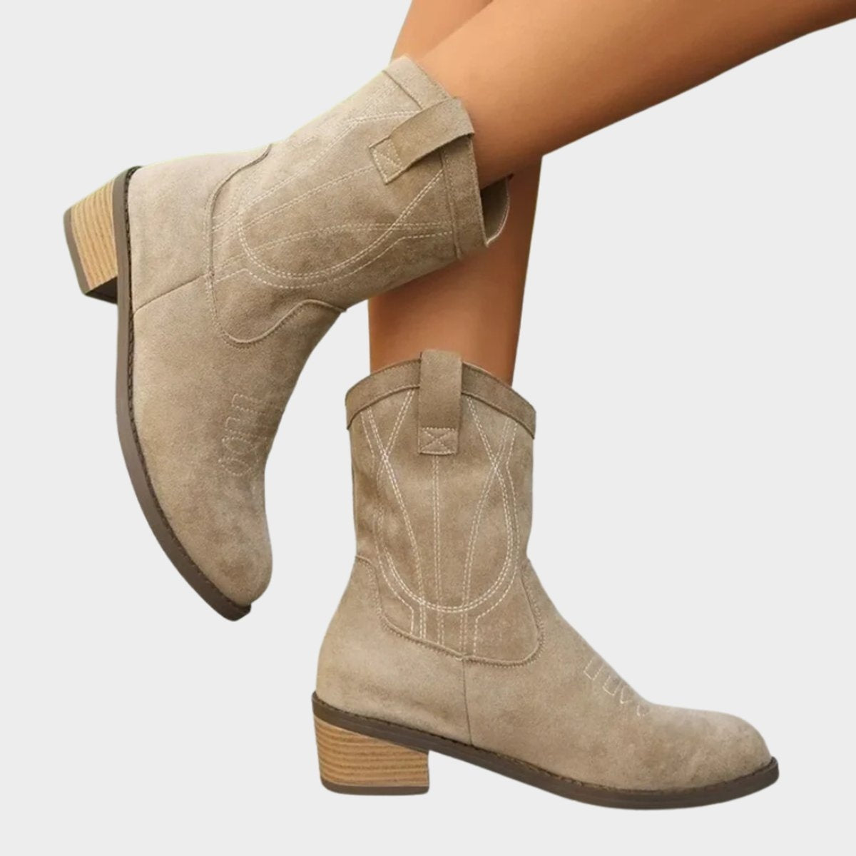 Triana | Botines Cowboy Mujer de Ante Bordados Tacón Bloque