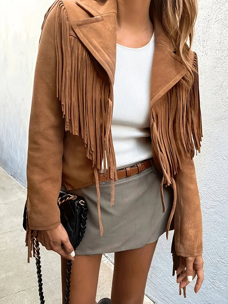 Triana | Chaqueta de Ante Mujer con Flecos Boho Corta