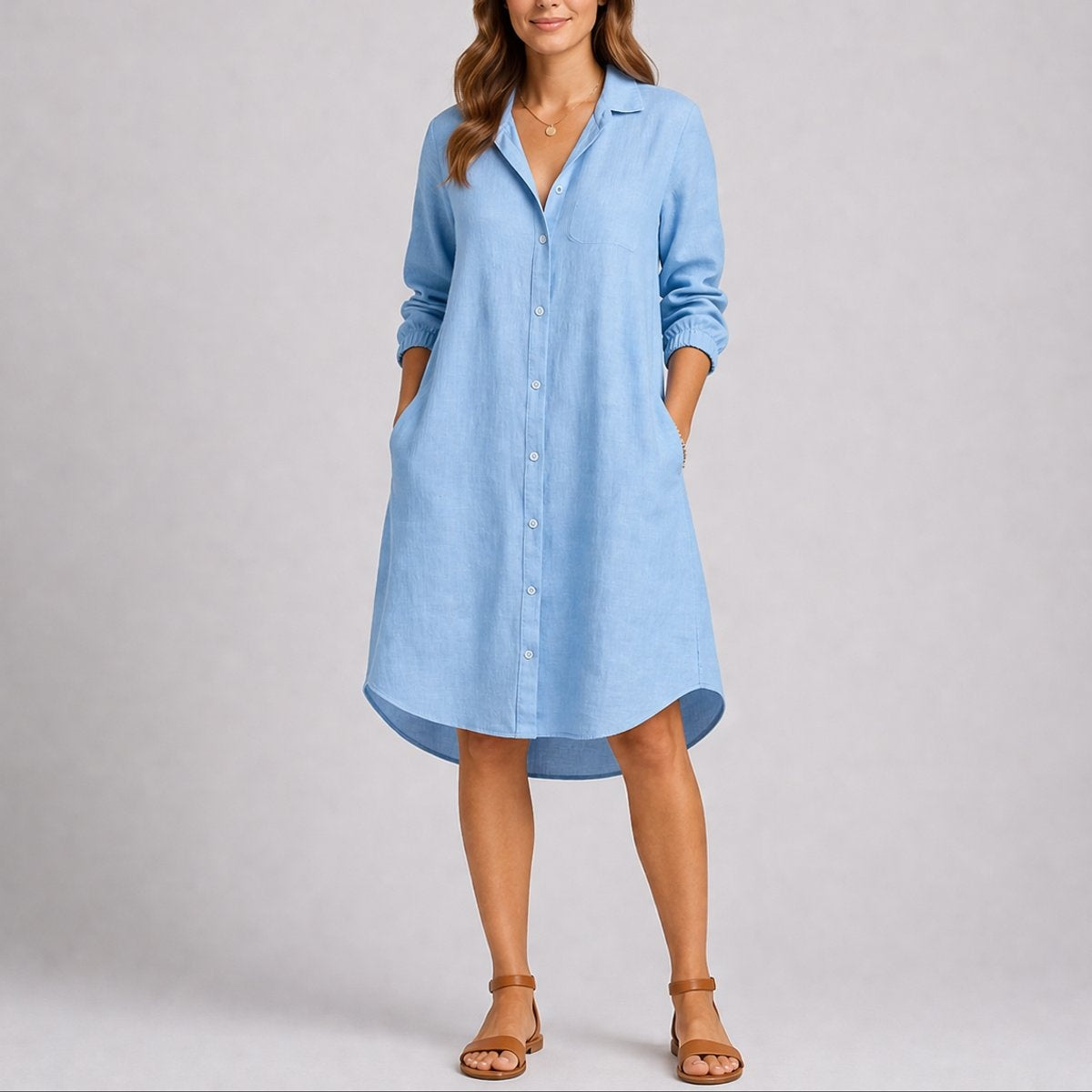 Triana | Vestido Invitada Invierno de Manga Larga Mujer Midi Camisero