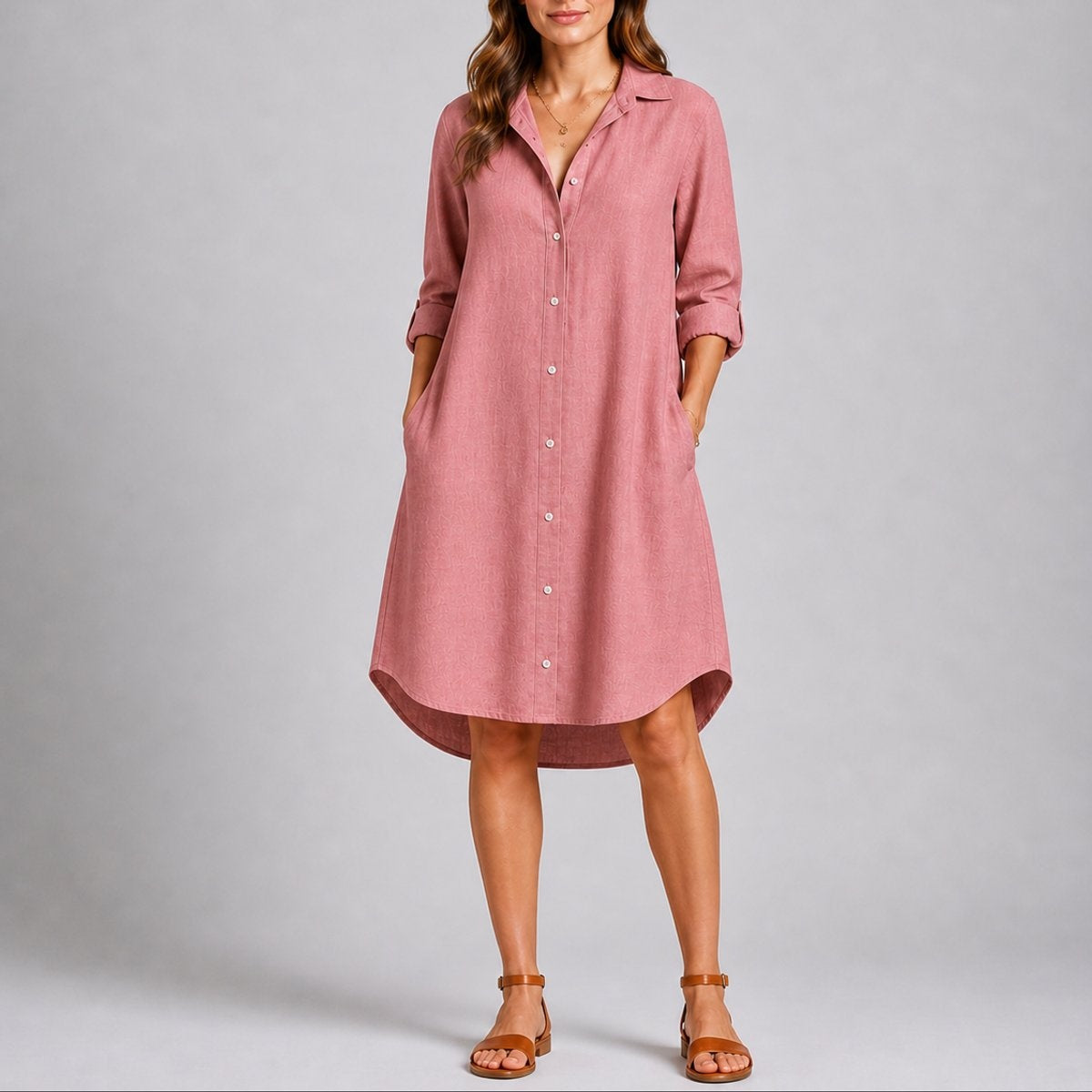 Triana | Vestido Invitada Invierno de Manga Larga Mujer Midi Camisero