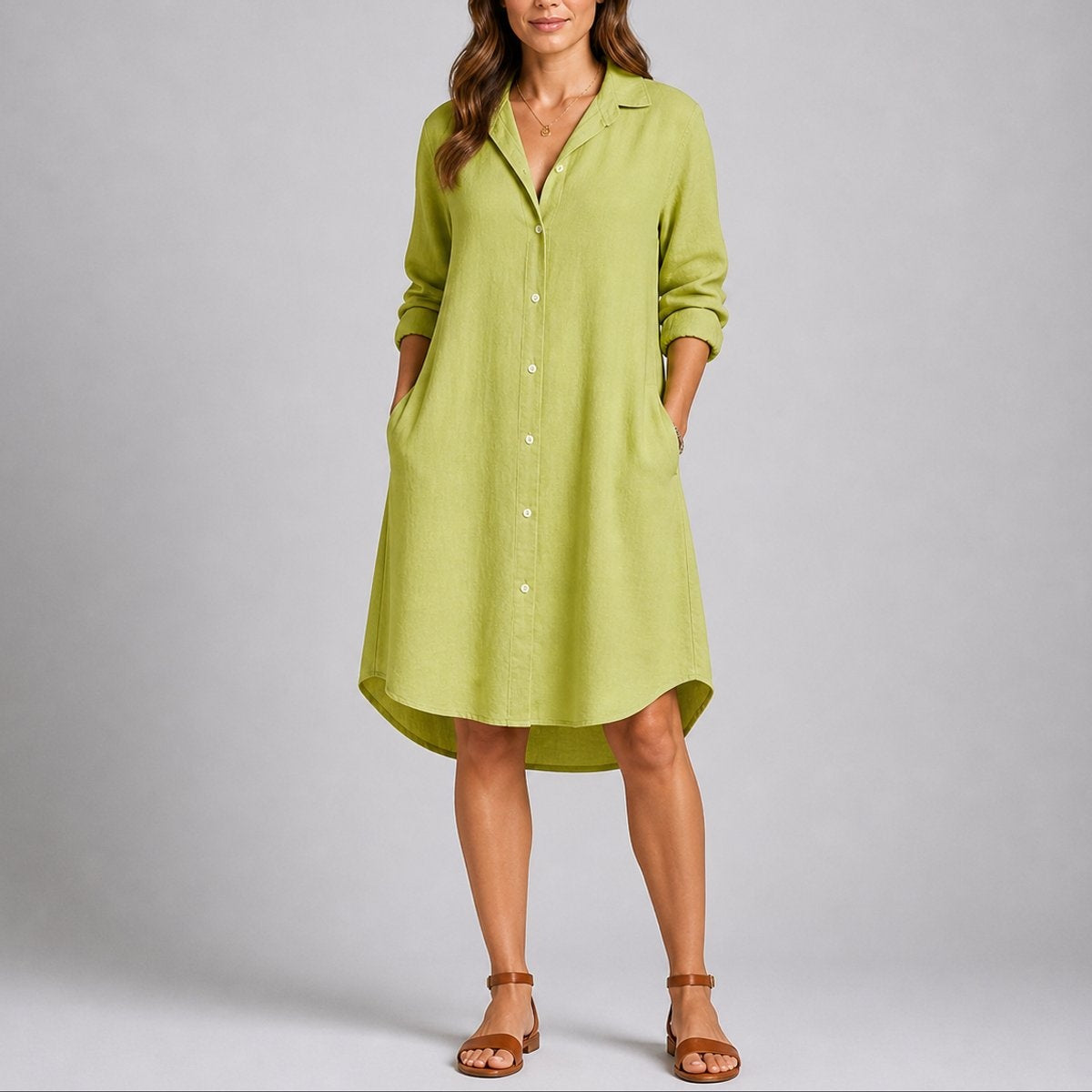 Triana | Vestido Invitada Invierno de Manga Larga Mujer Midi Camisero